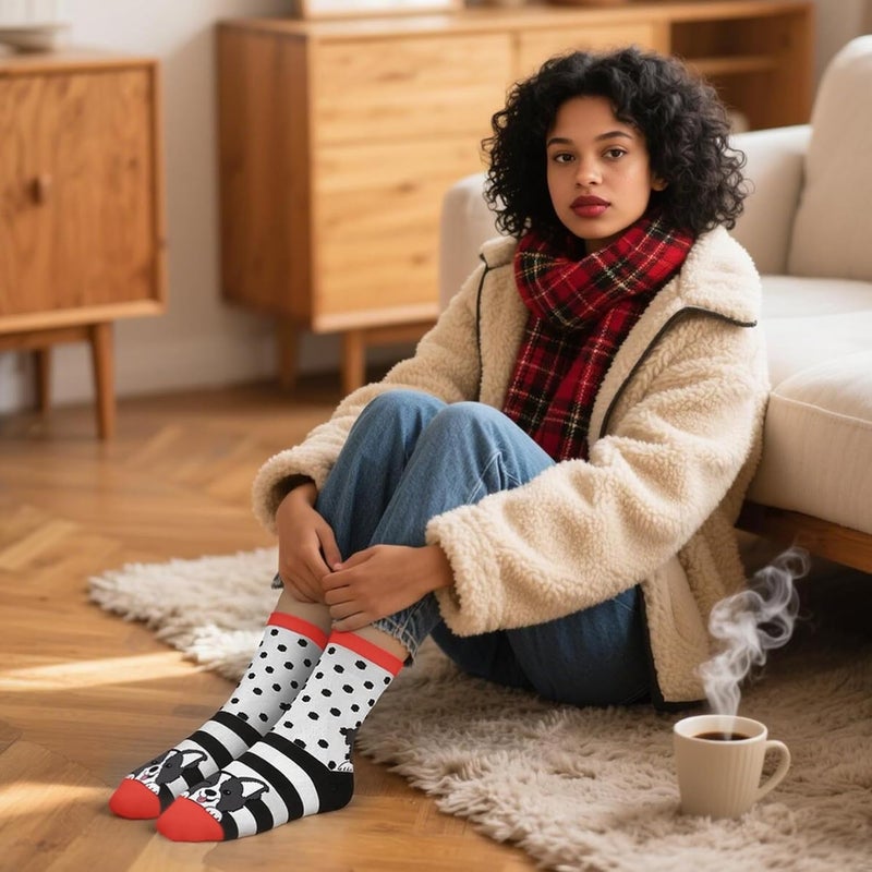 Socksfad Store 5-6 Pairs Women's Cute Cat Socks Gifts, Funny Novelty Animal Print Crew Cotton Socks Christmas Gifts for Women Girls - Image 3